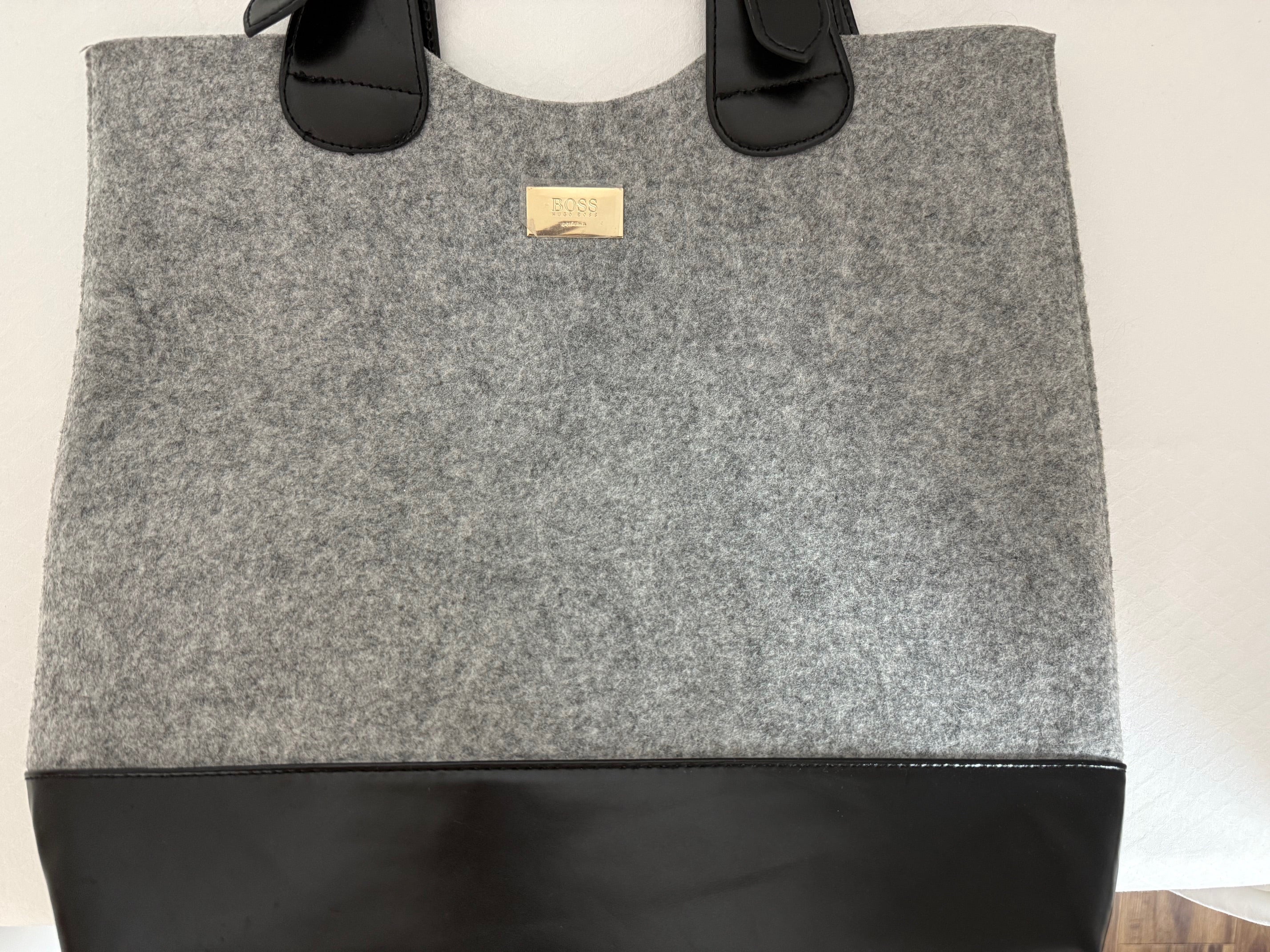 Grey & Black Designer Handbag - Two-Tone Tote Bag