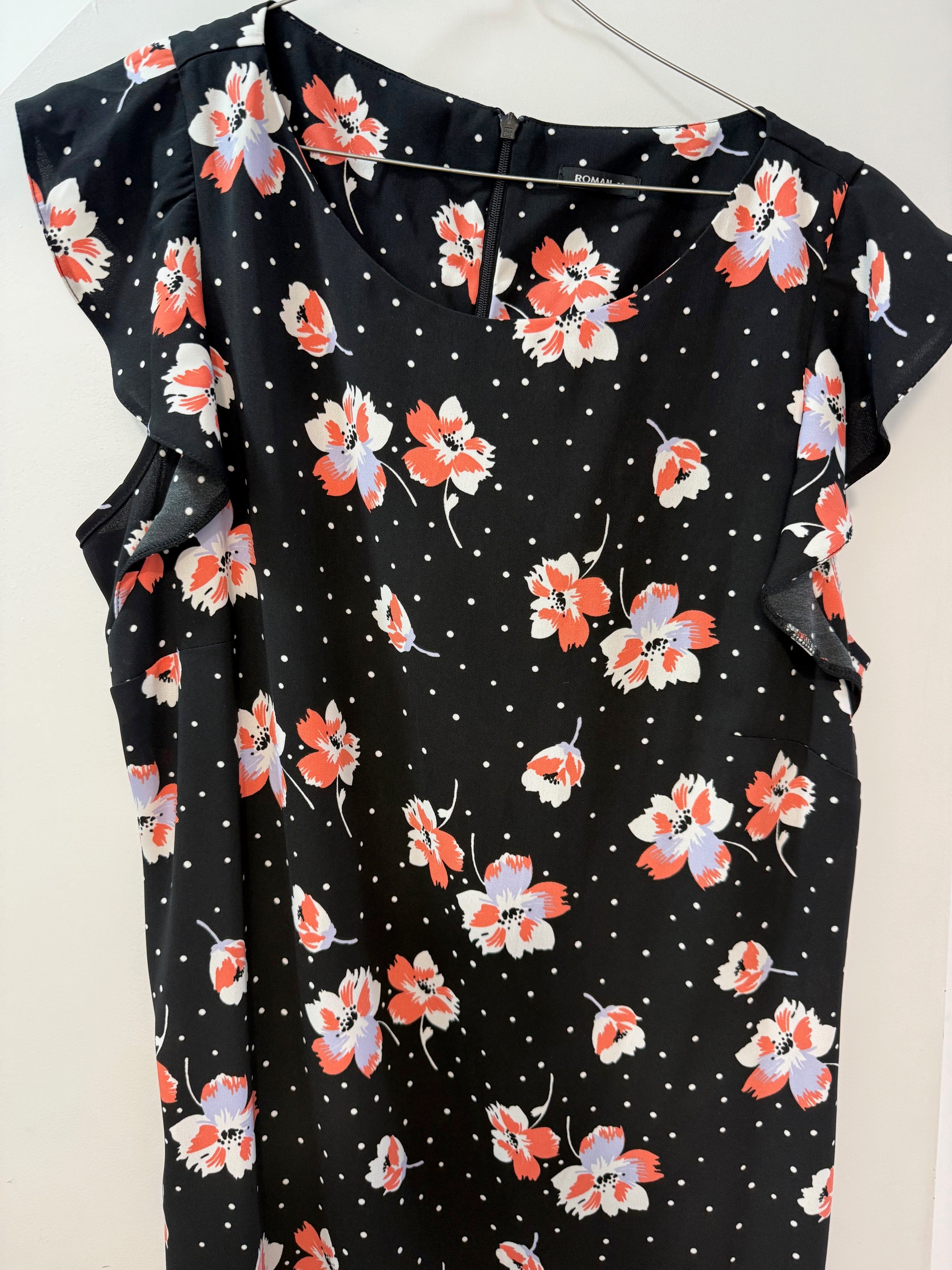 Black Floral Dress - Coral & White Polka Dot Ruffle Sleeve Dress