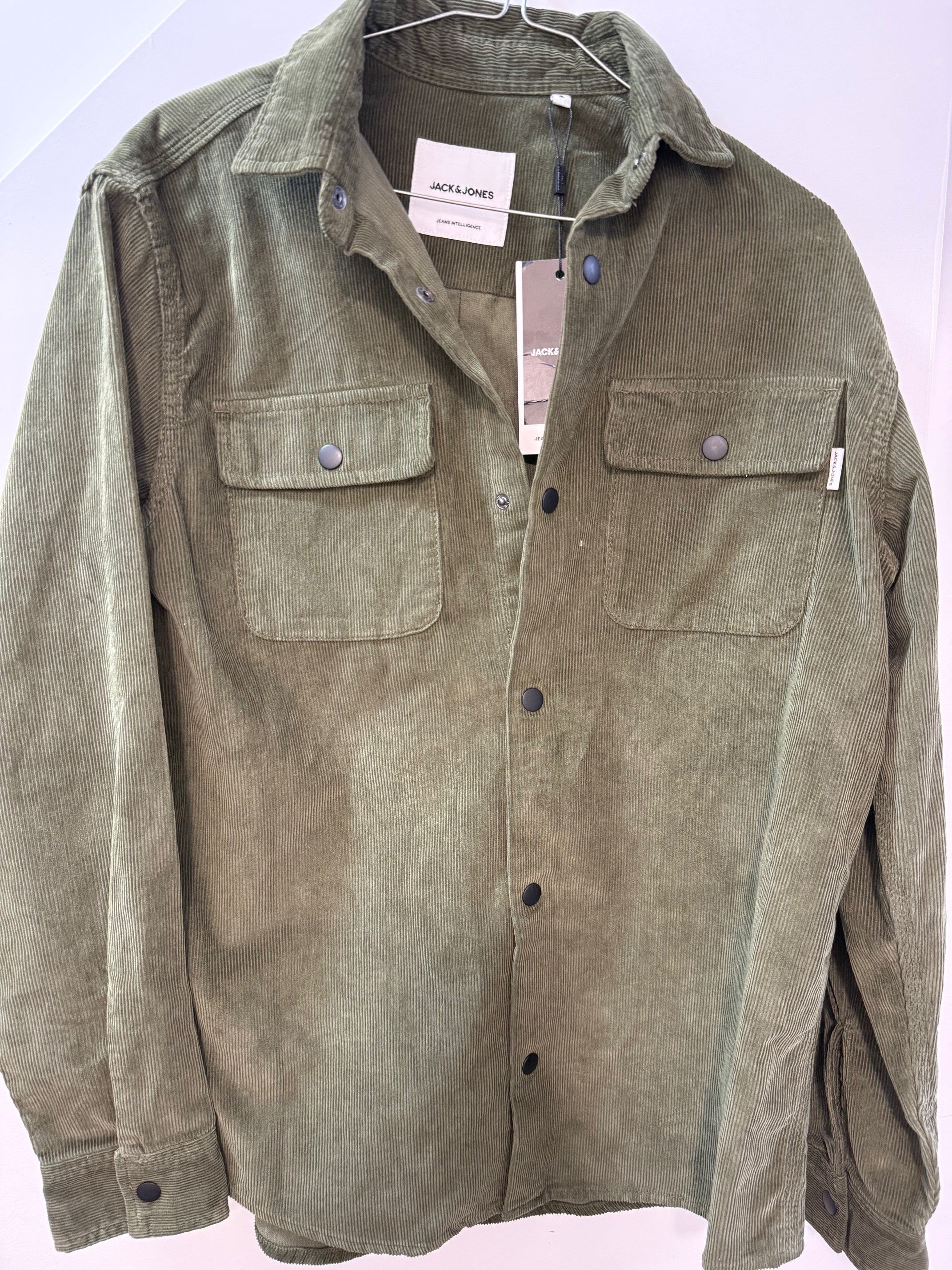 Olive Green Corduroy Shirt Jacket - Utility Style Overshirt