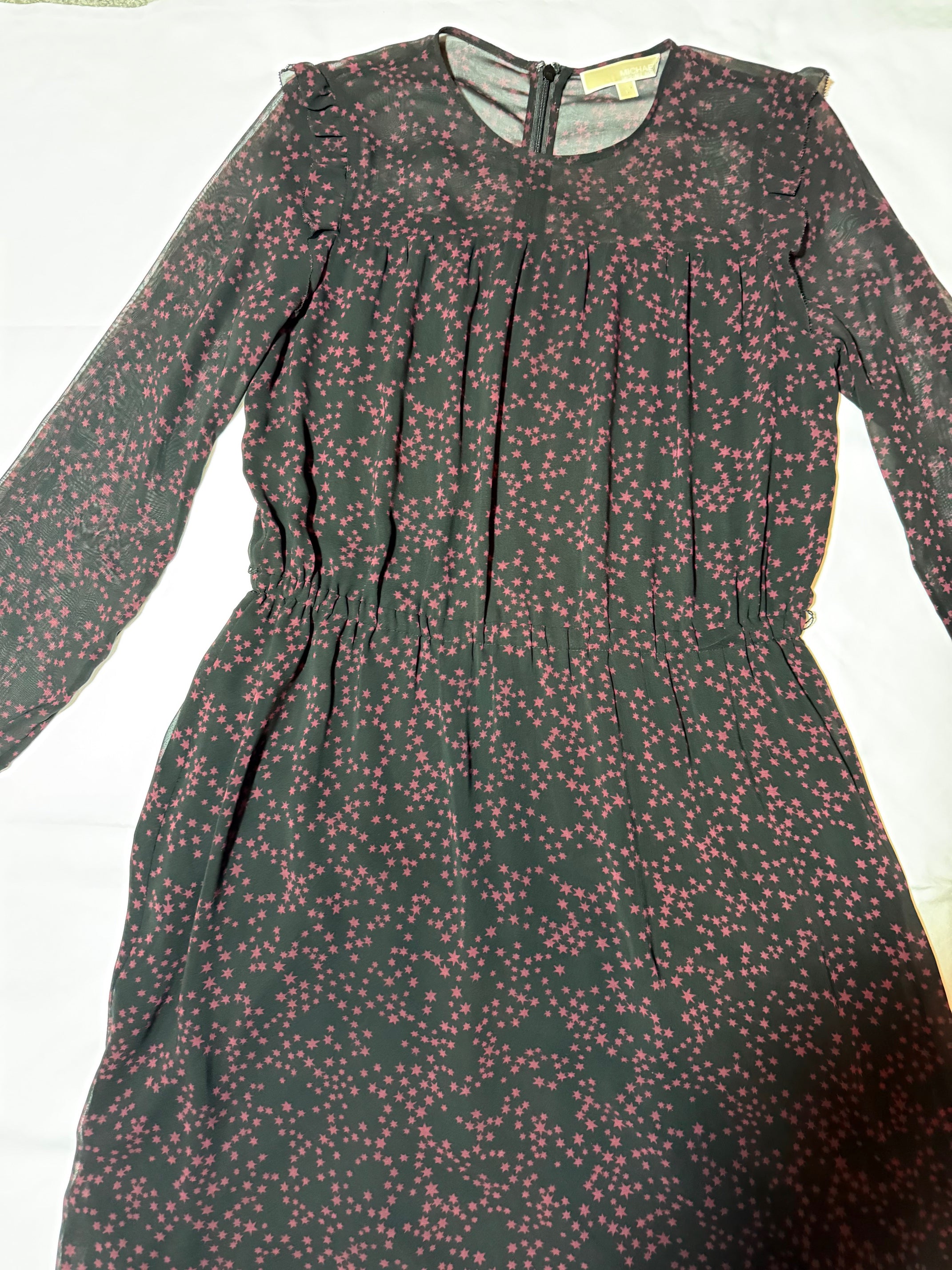 Green Ditsy Floral Print Midi Dress - Long Sleeve