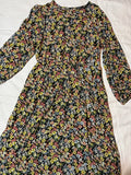 Zara Black Floral Print Midi Dress - Long Sleeve