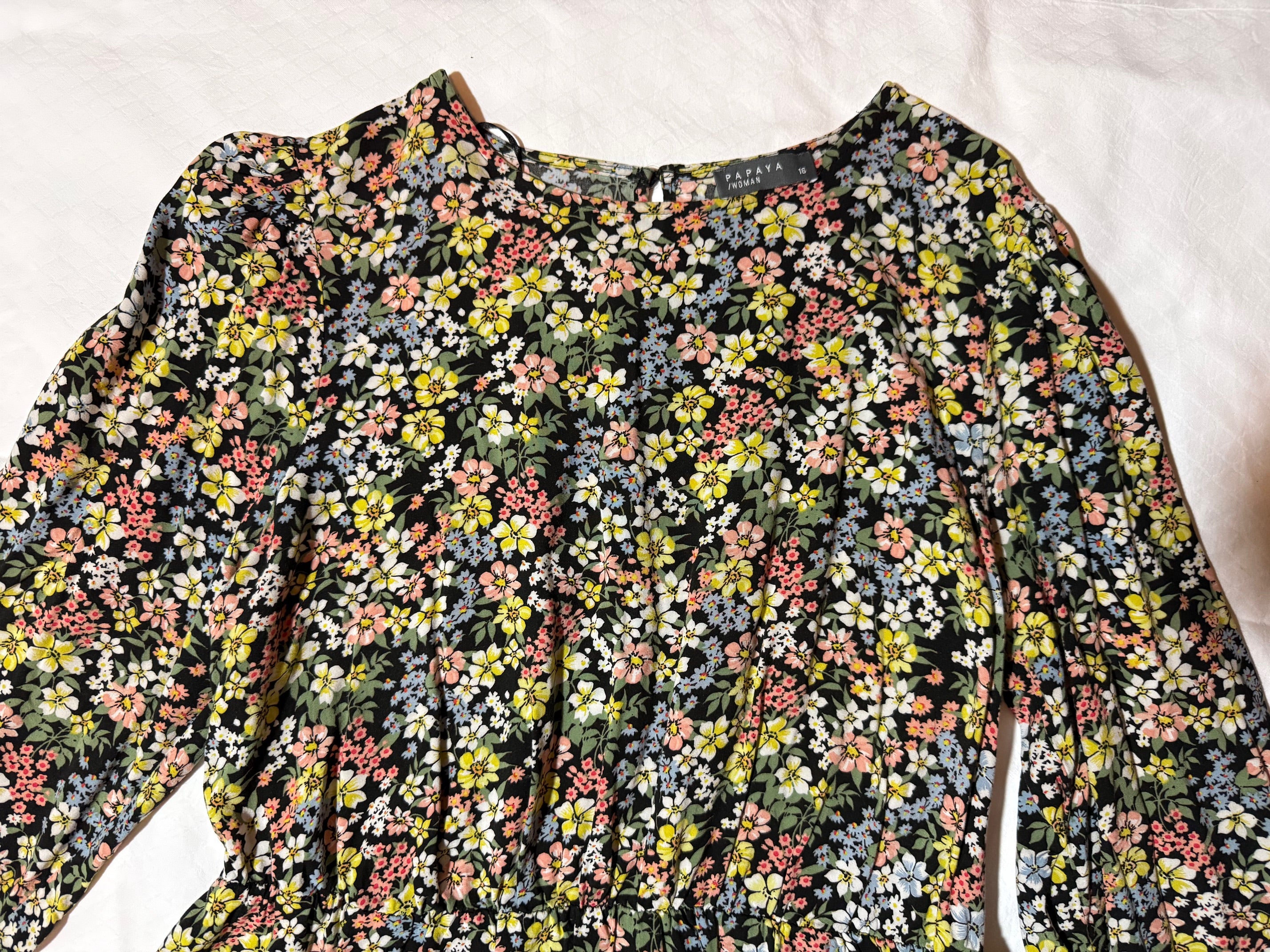 Zara Black Floral Print Midi Dress - Long Sleeve