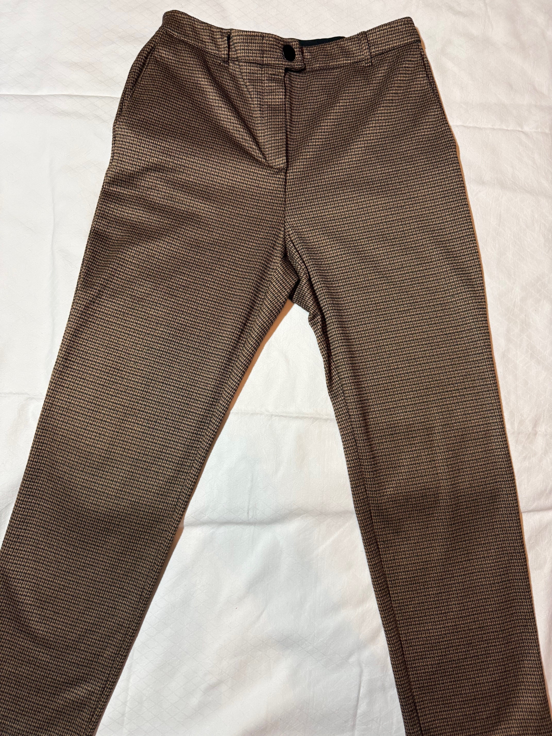 Brown Houndstooth Check Trousers - Women's Tailored Pants