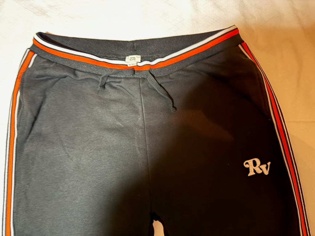RV Black Track Pants with Orange Stripe Detail