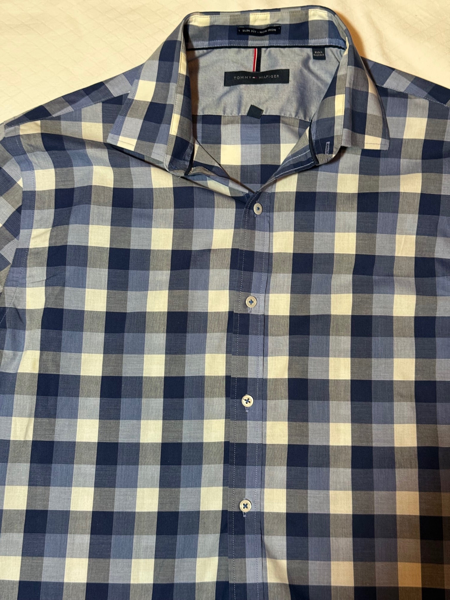 Tommy Hilfiger Navy & Yellow Check Shirt - Men's Long Sleeve