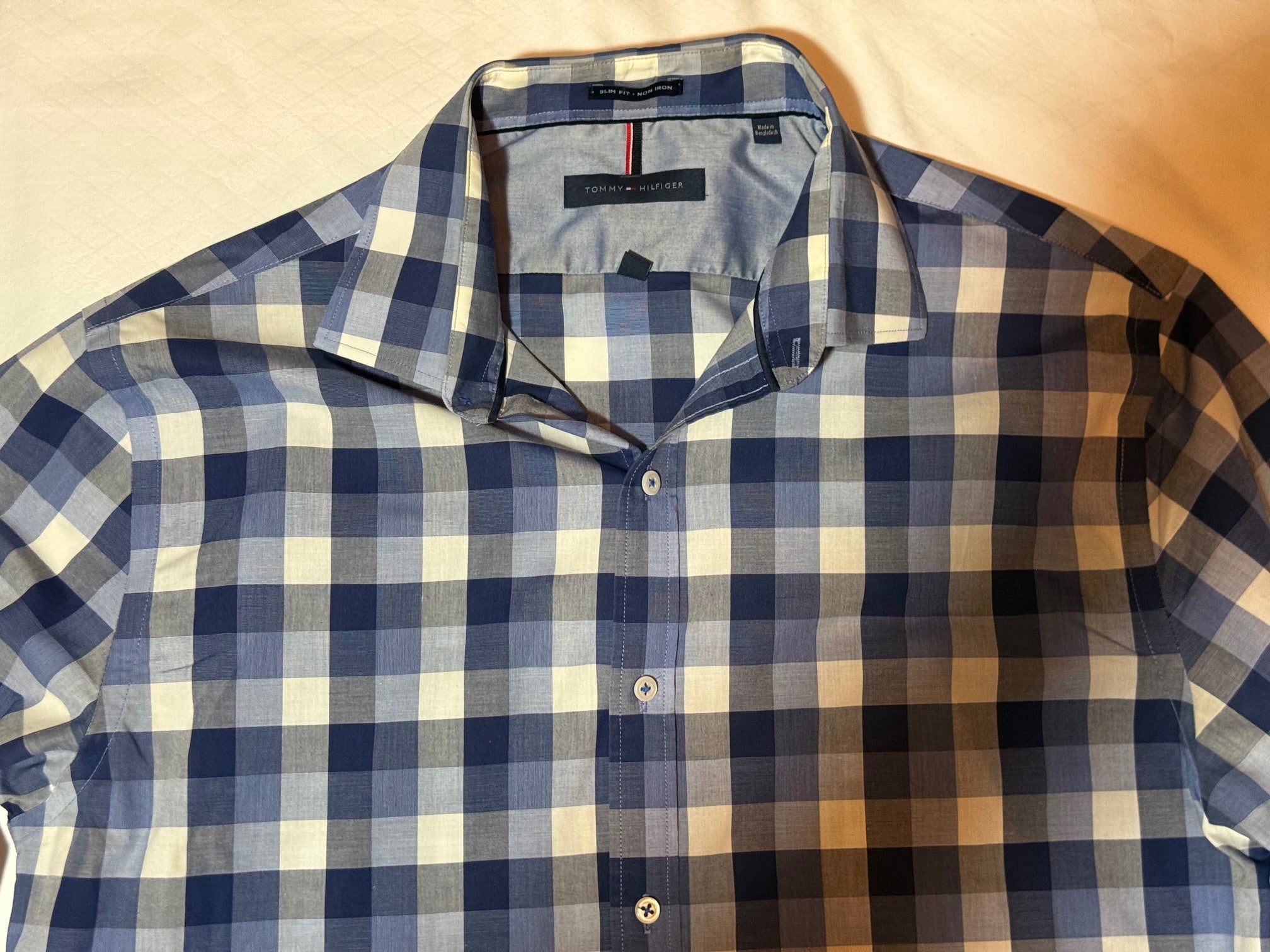 Tommy Hilfiger Navy & Yellow Check Shirt - Men's Long Sleeve