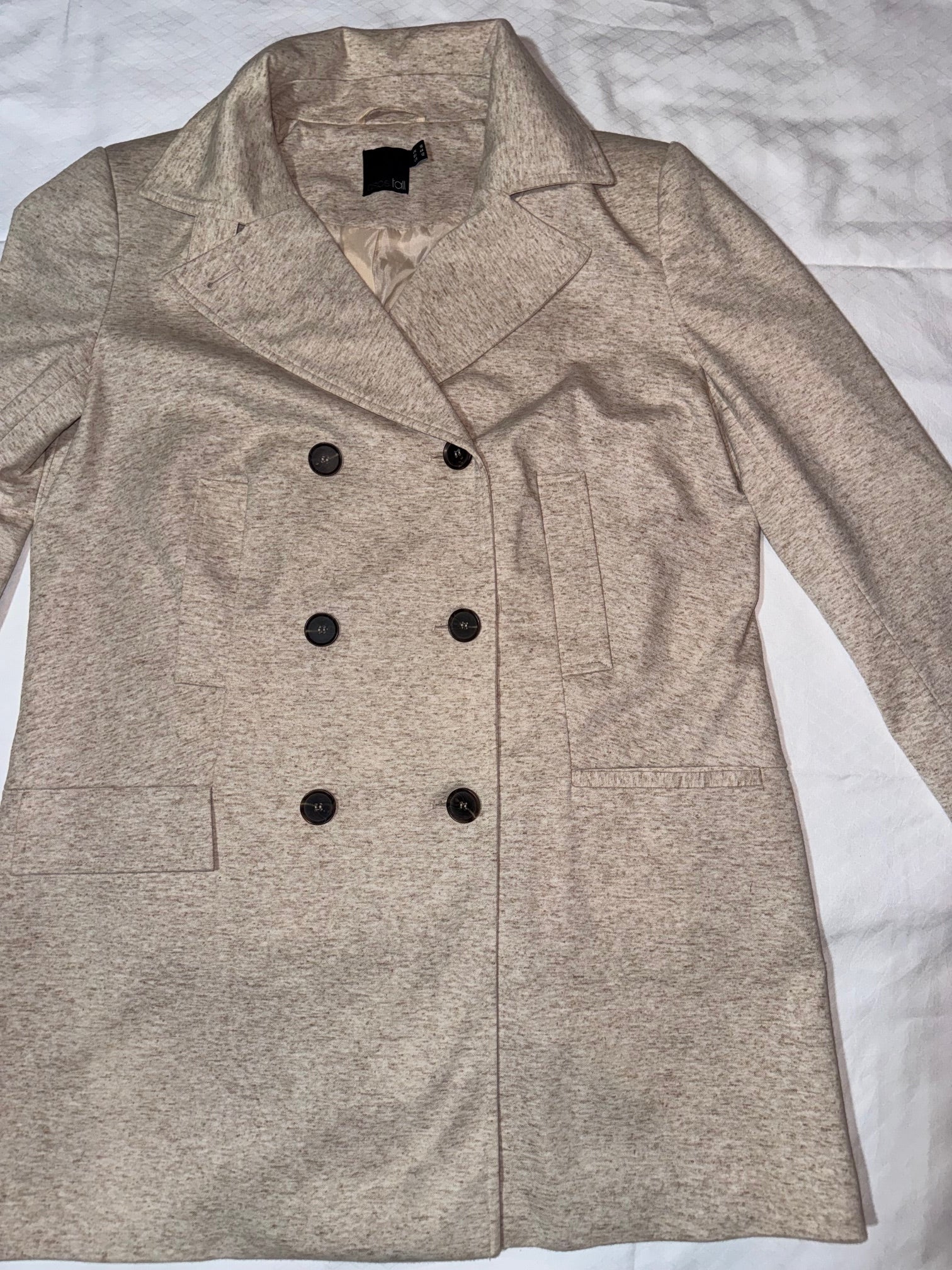 Boohoo Beige Double-Breasted Coat - Women's Tailored Jacket