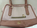 Pink Pleated Handbag with Gold Hardware - Designer Tote