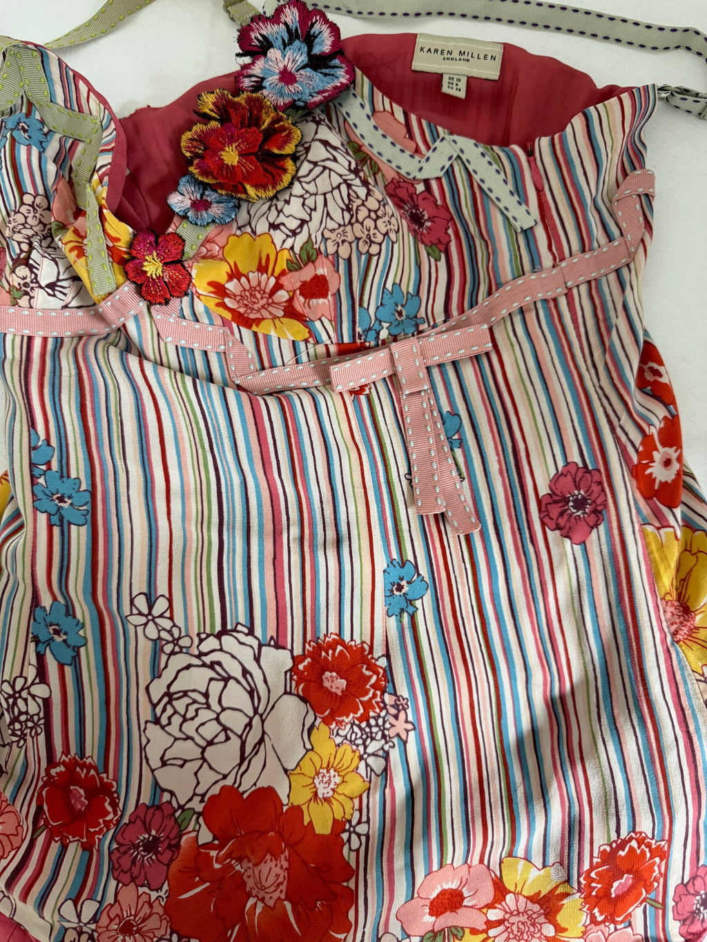 Karen Millen Striped Floral Dress - Multicolored UK 16
