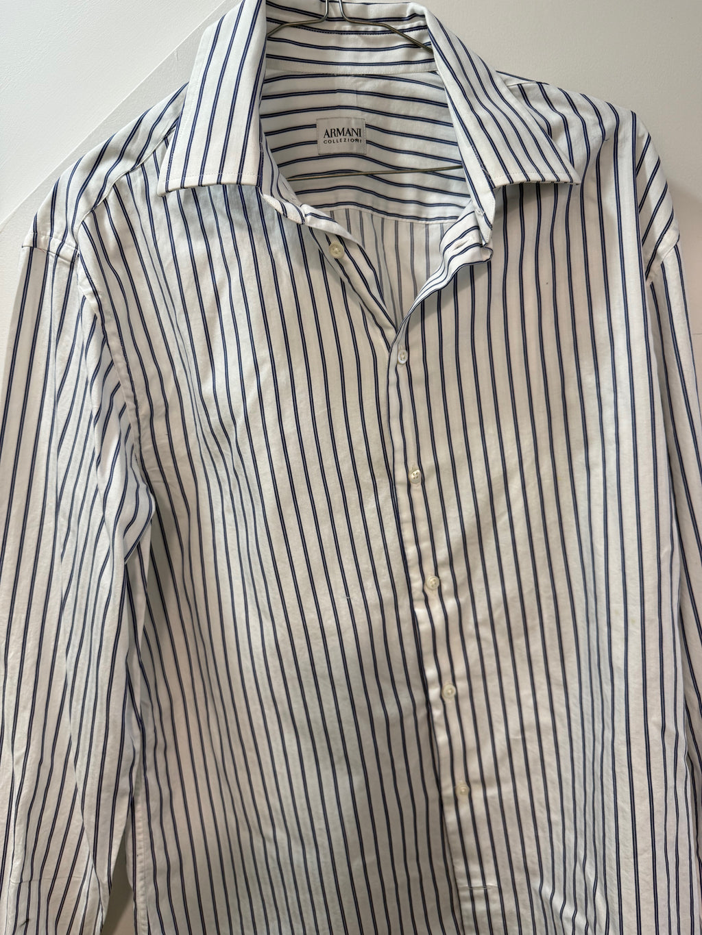 Armani Collezioni Navy & White Striped Shirt - Size 41/16