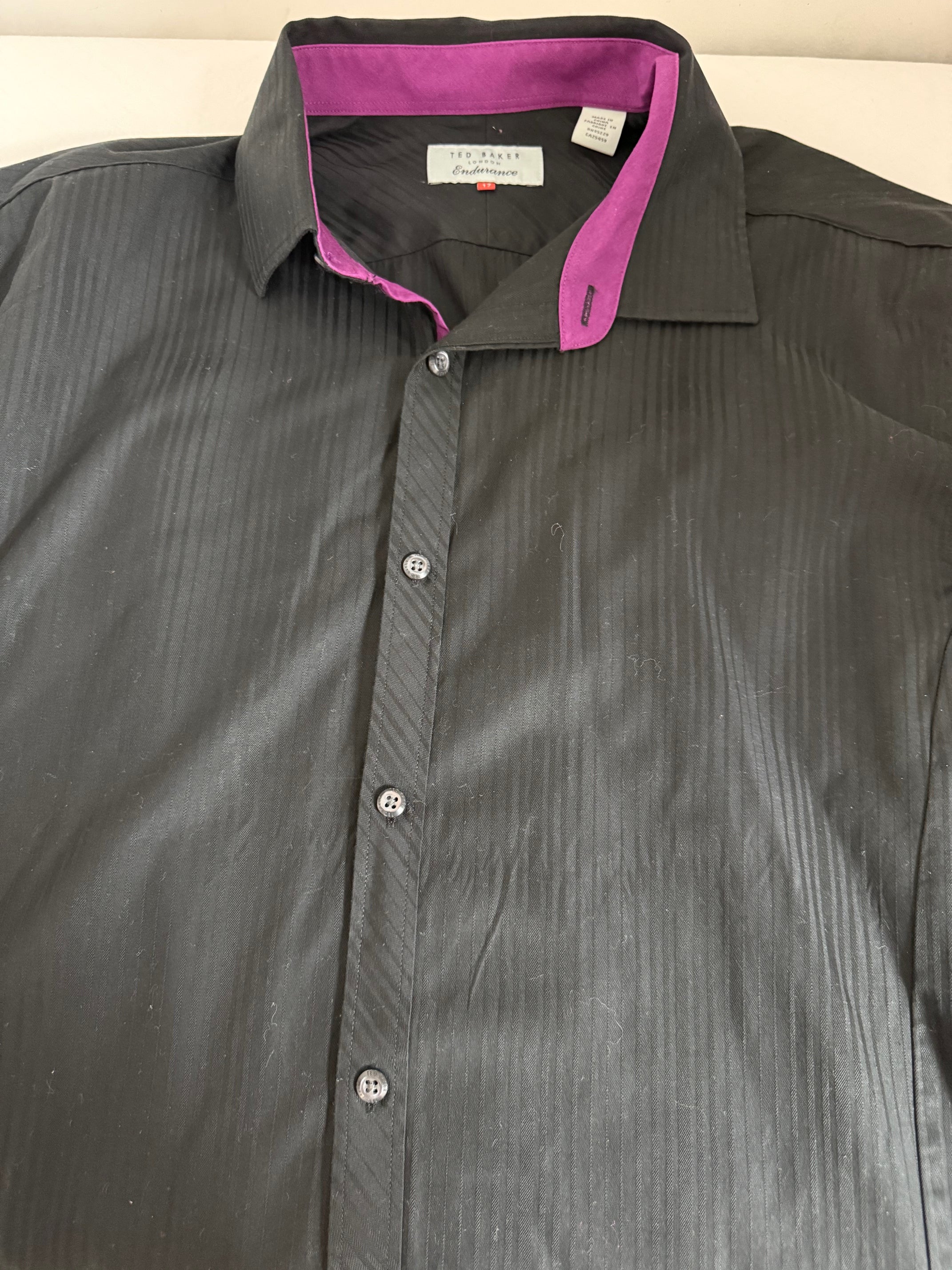Ted Baker Endurance Grey Shirt with Pink Contrast Trim - Size 17