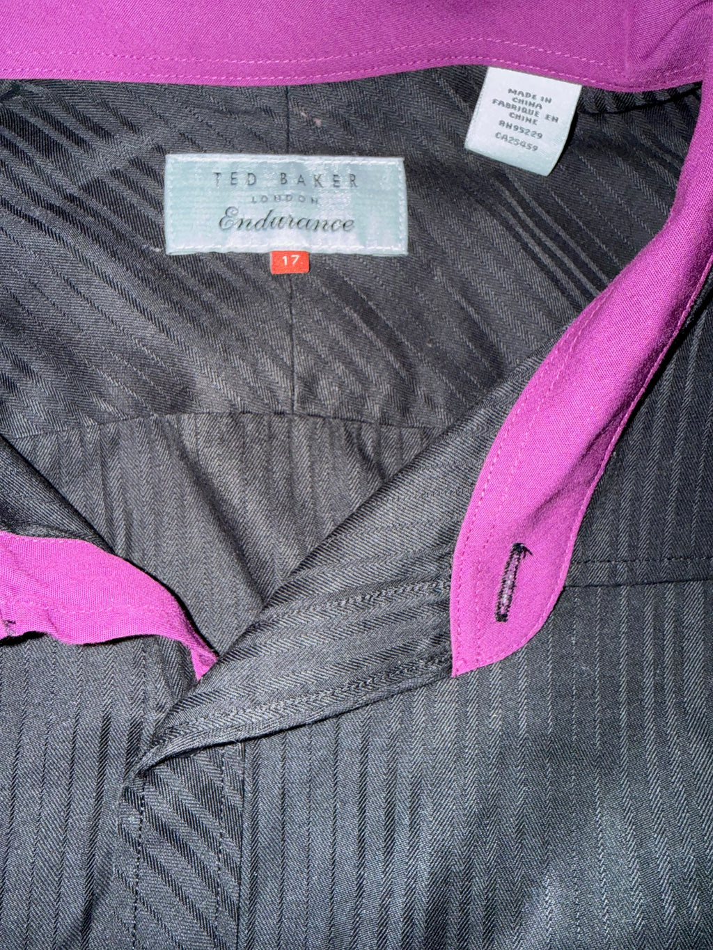 Ted Baker Endurance Grey Shirt with Pink Contrast Trim - Size 17