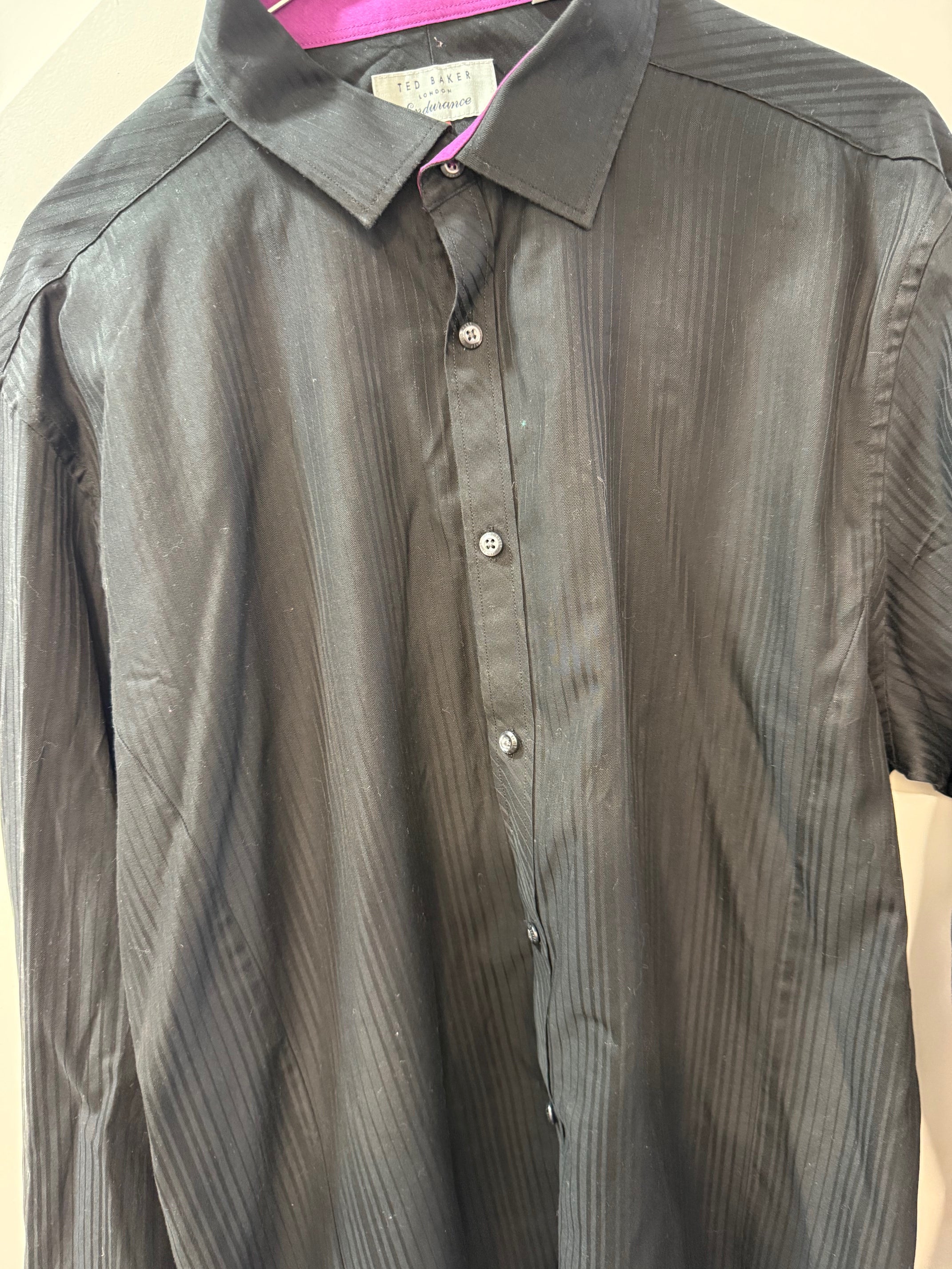 Ted Baker Endurance Grey Shirt with Pink Contrast Trim - Size 17