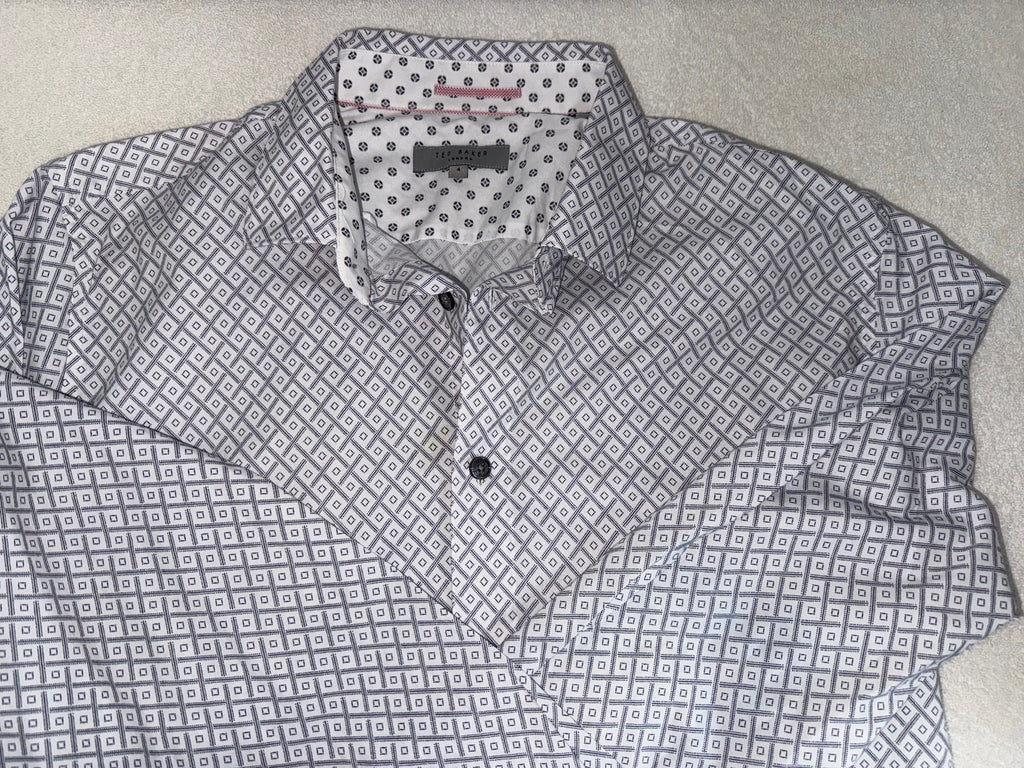Ted Baker Grey & White Geometric Print Shirt - Men's Long Sleeve