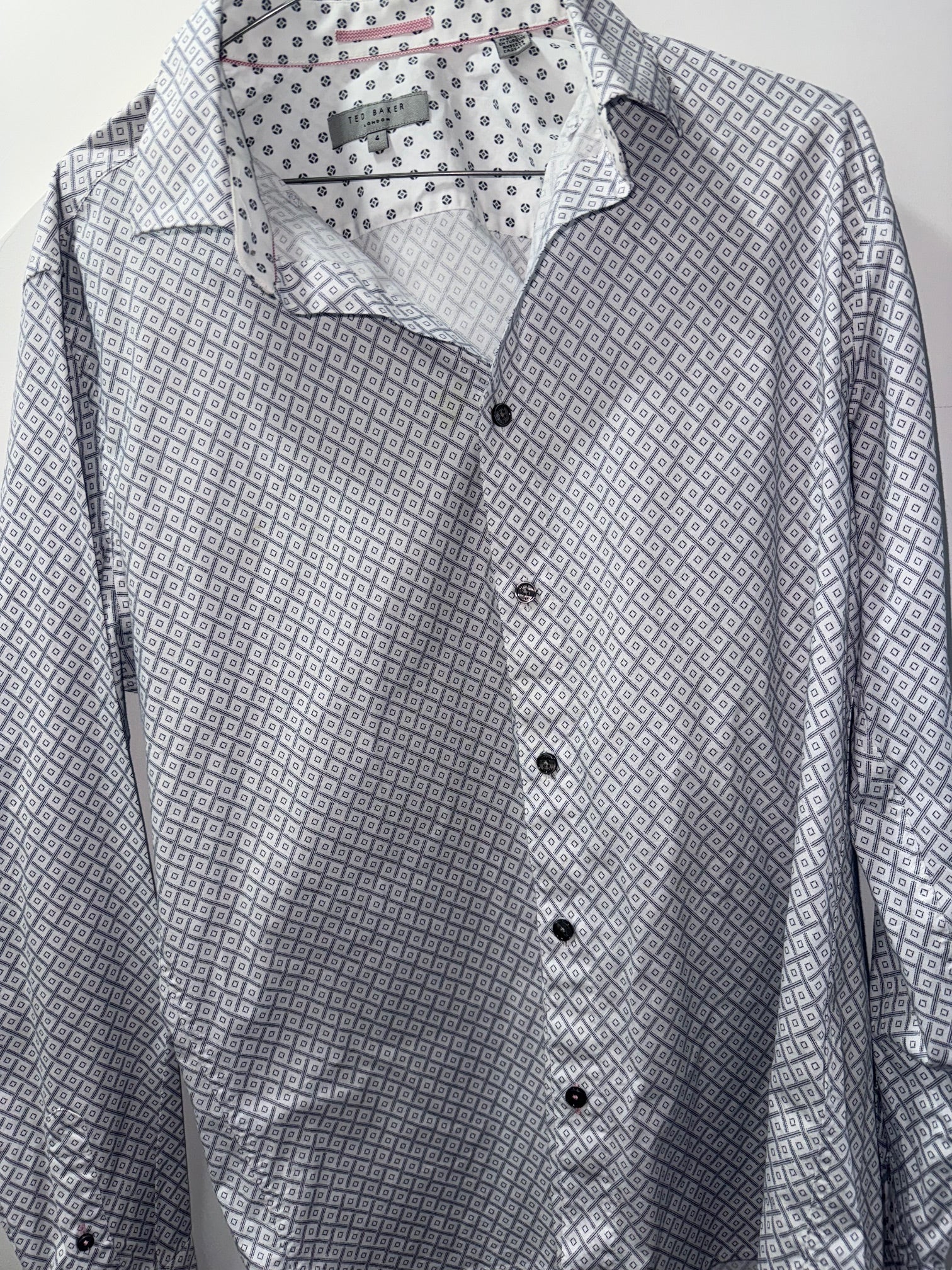 Ted Baker Grey & White Geometric Print Shirt - Men's Long Sleeve