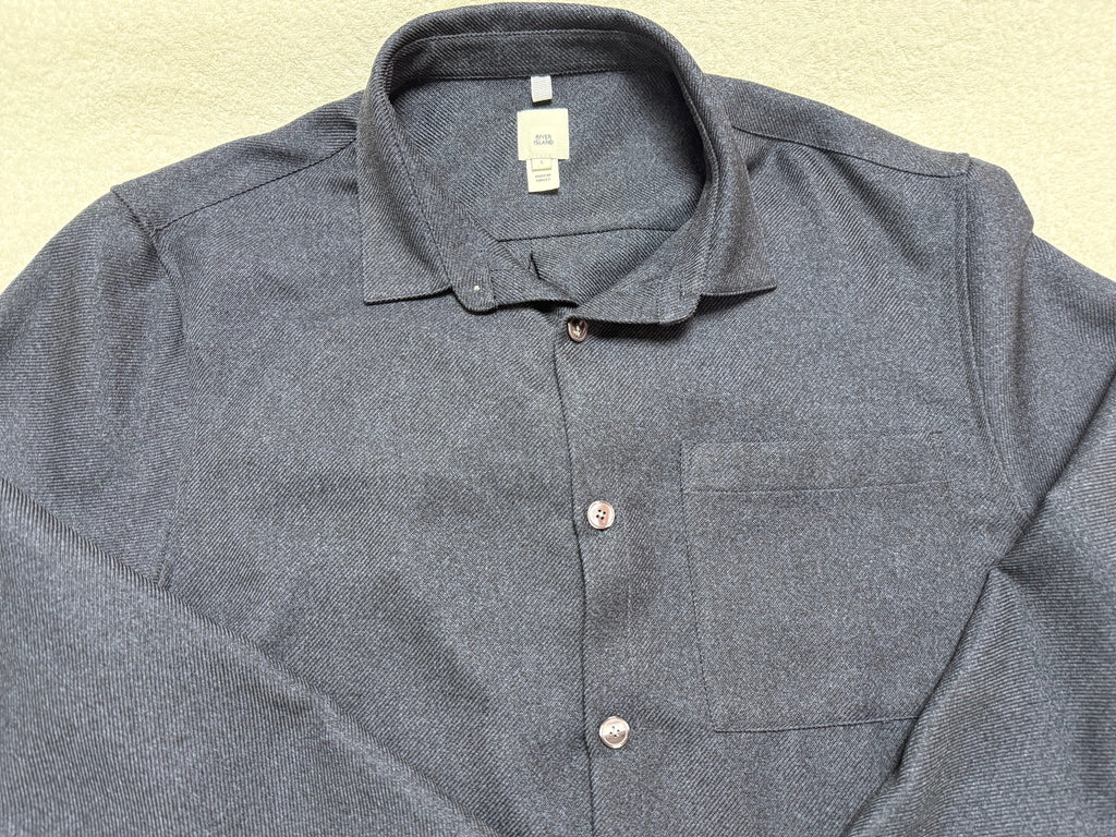 River Island Navy Textured Long Sleeve Shirt