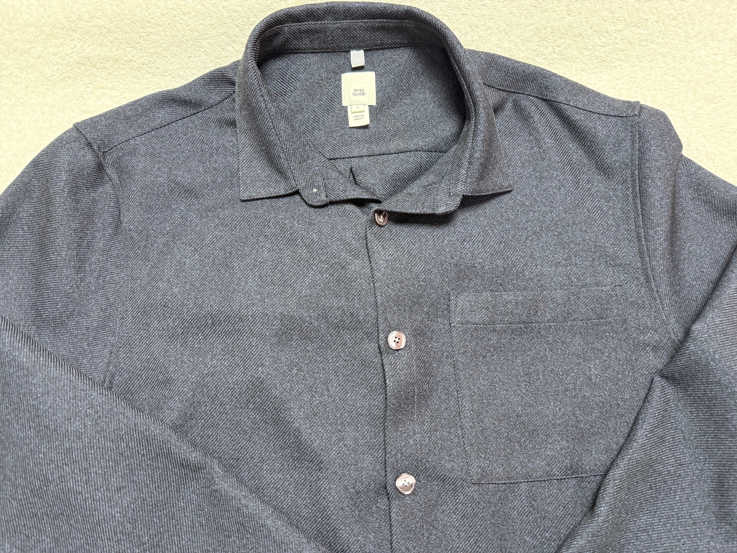 River Island Navy Textured Long Sleeve Shirt