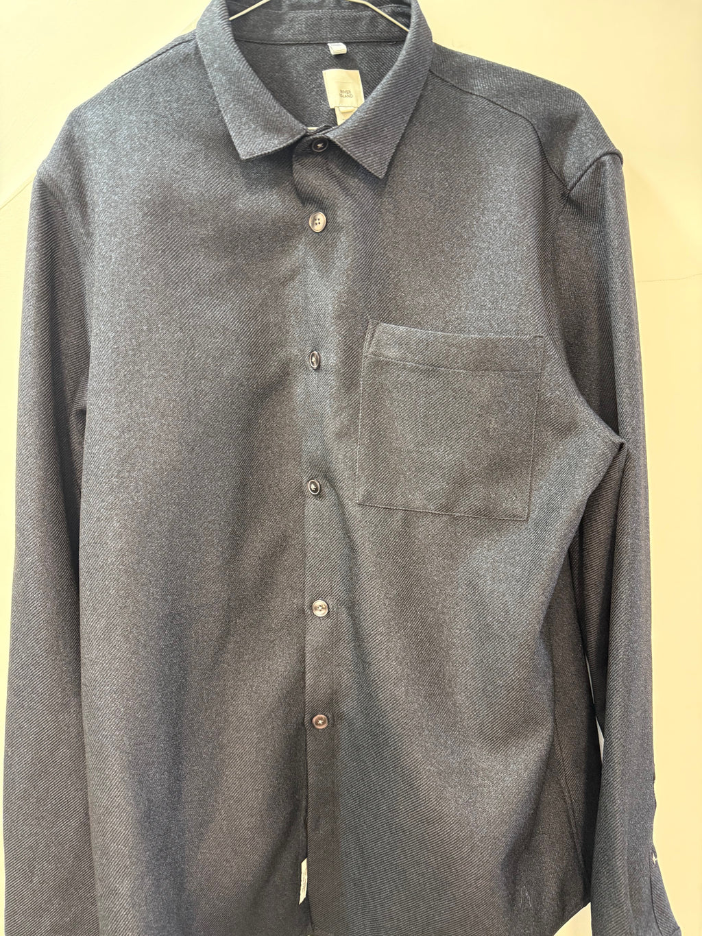 River Island Navy Textured Long Sleeve Shirt