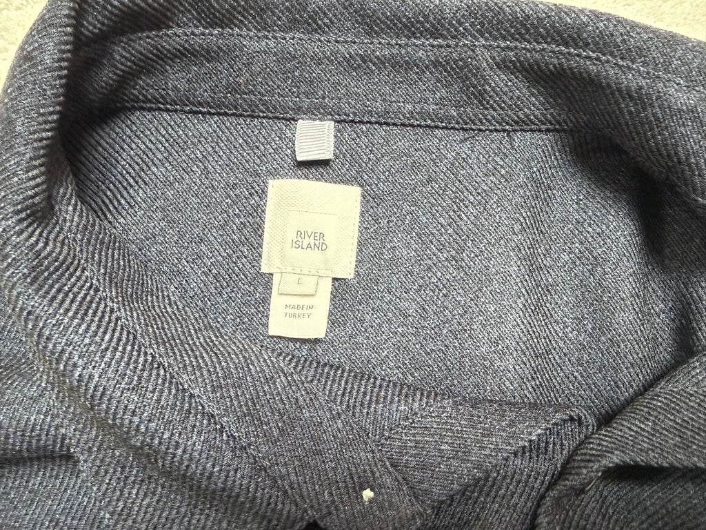 River Island Navy Textured Long Sleeve Shirt