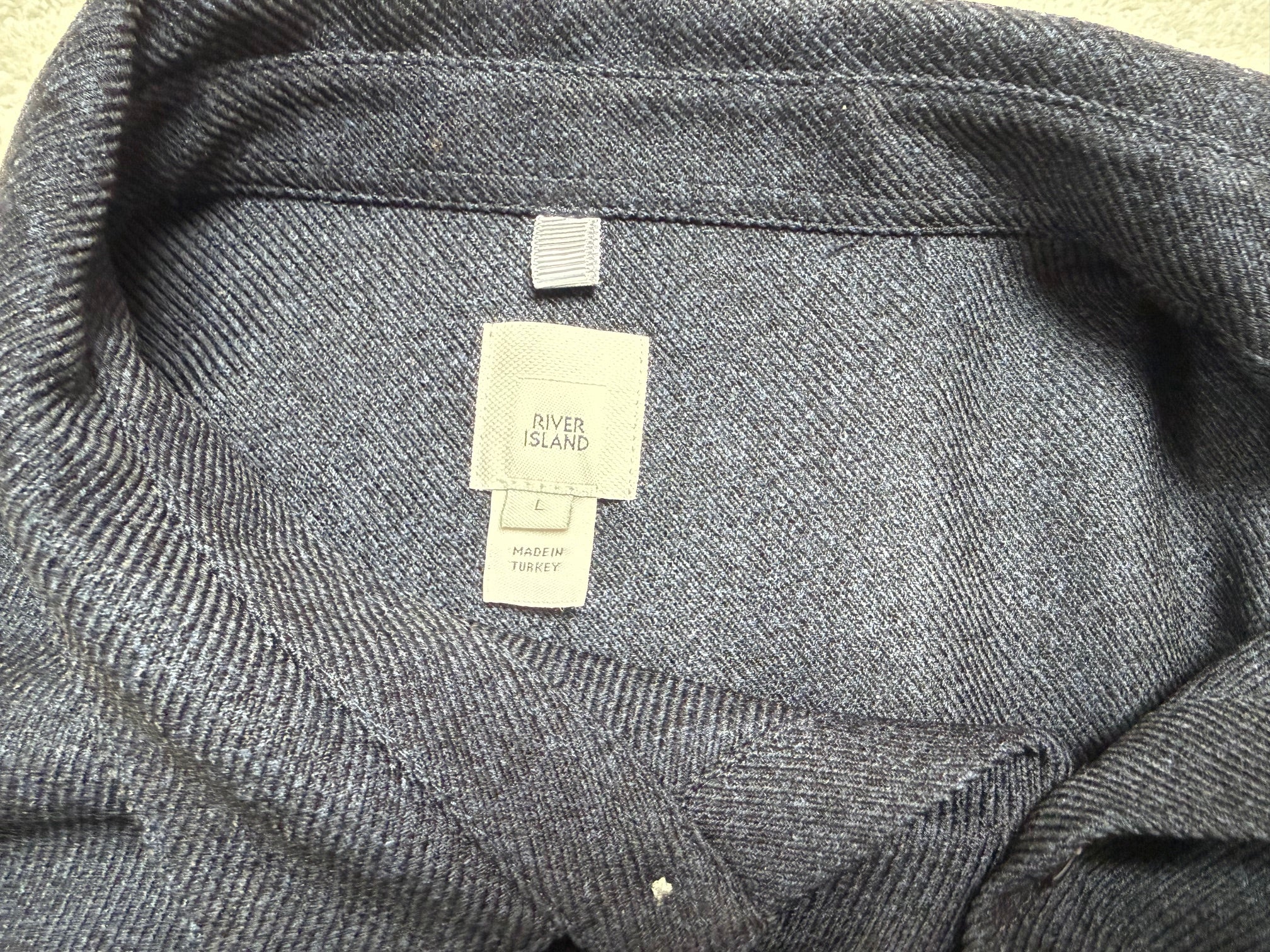 River Island Navy Textured Long Sleeve Shirt