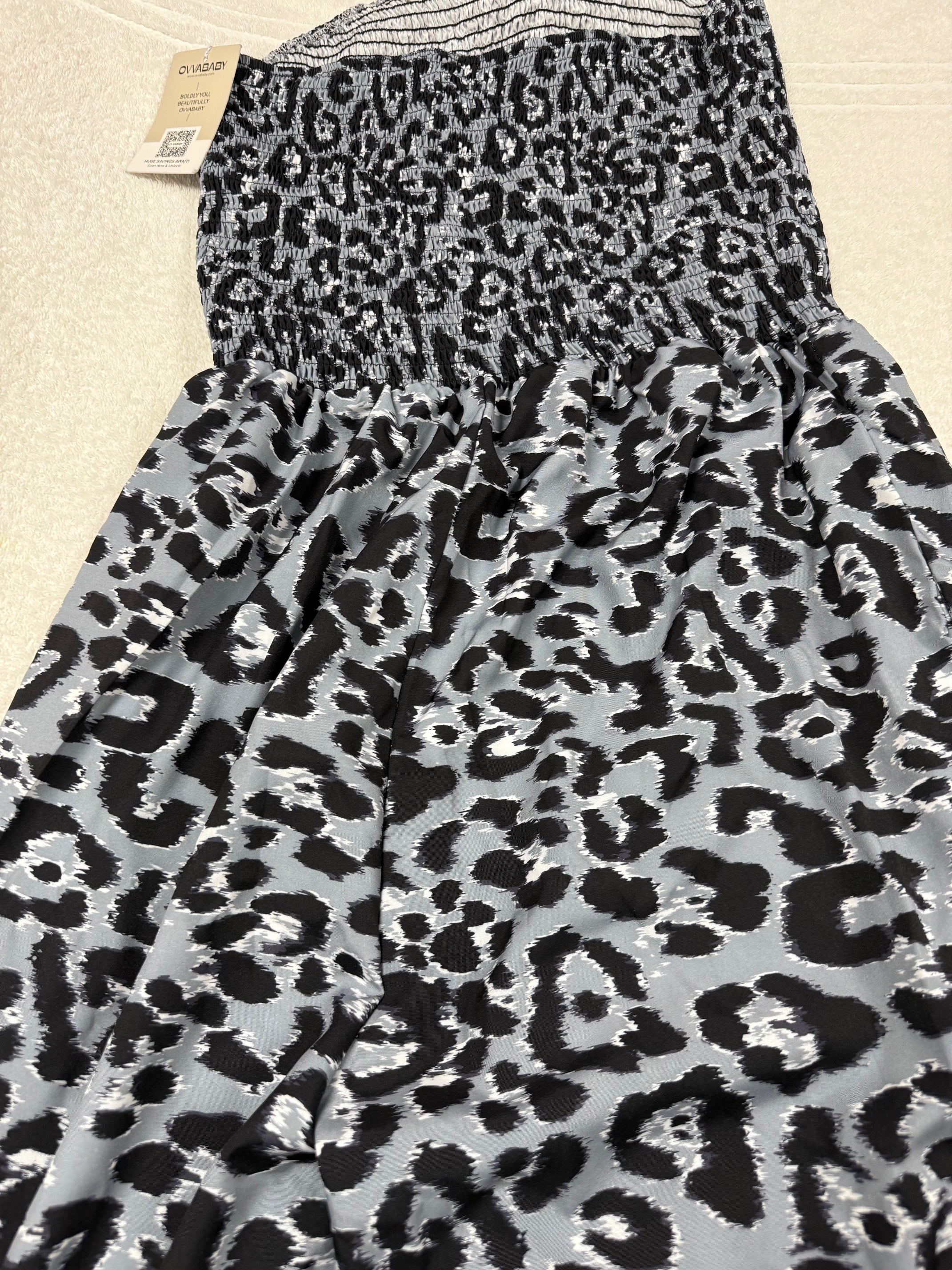 Leopard Print Smocked Midi Dress