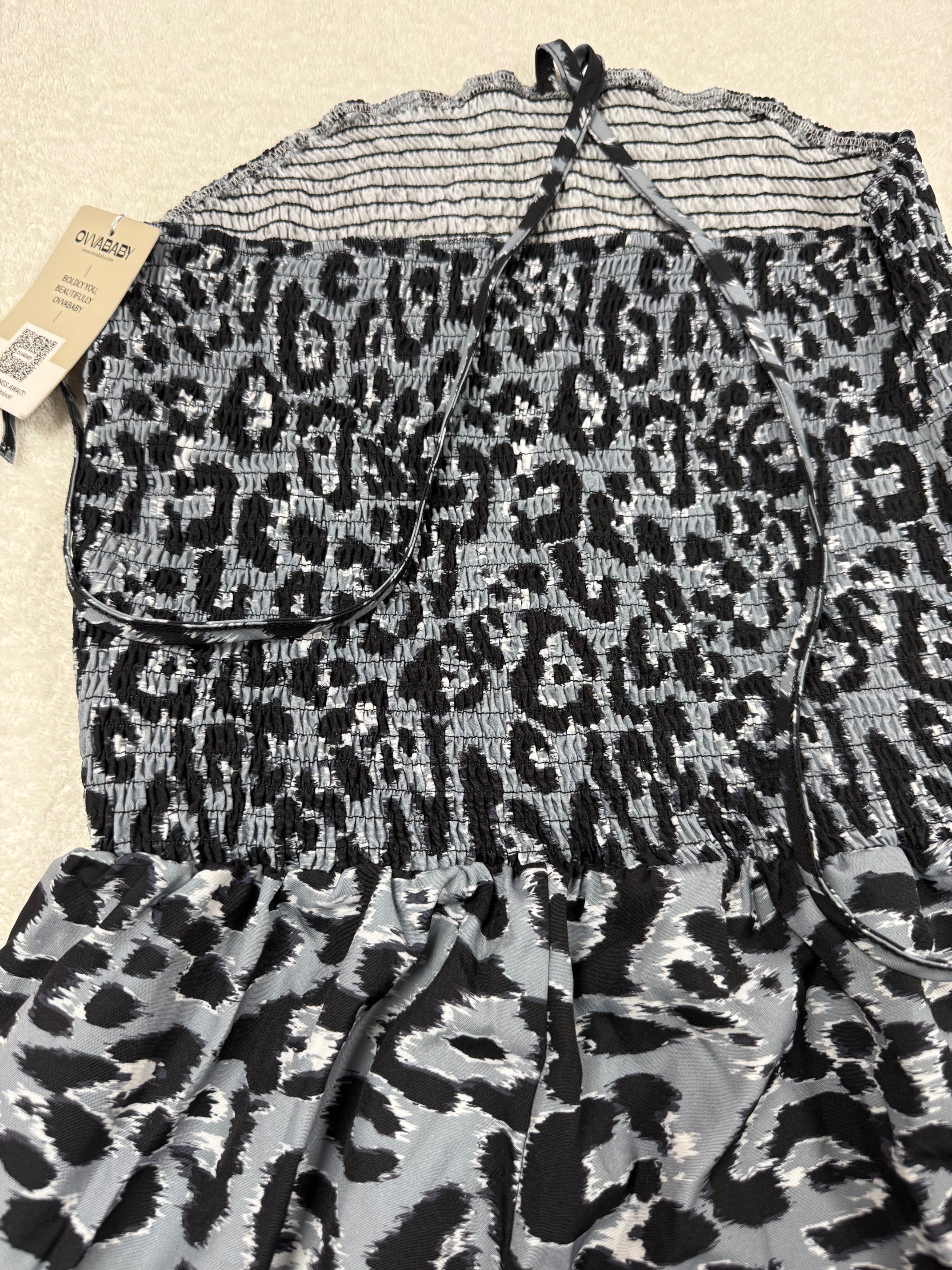 Leopard Print Smocked Midi Dress