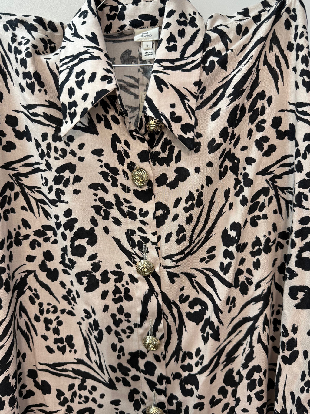 River Island Animal Print Shirt - Beige & Black