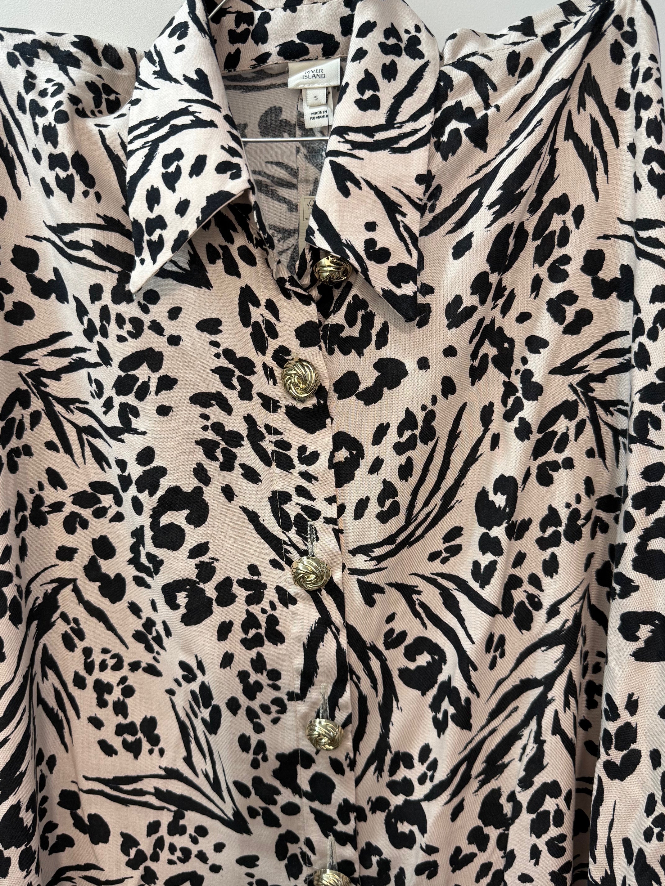River Island Animal Print Shirt - Beige & Black