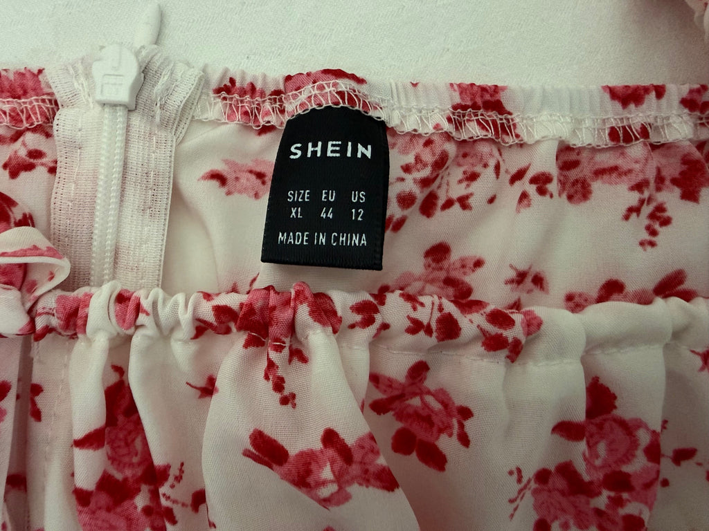 Shein Floral Print Puff Sleeve Dress - White & Pink