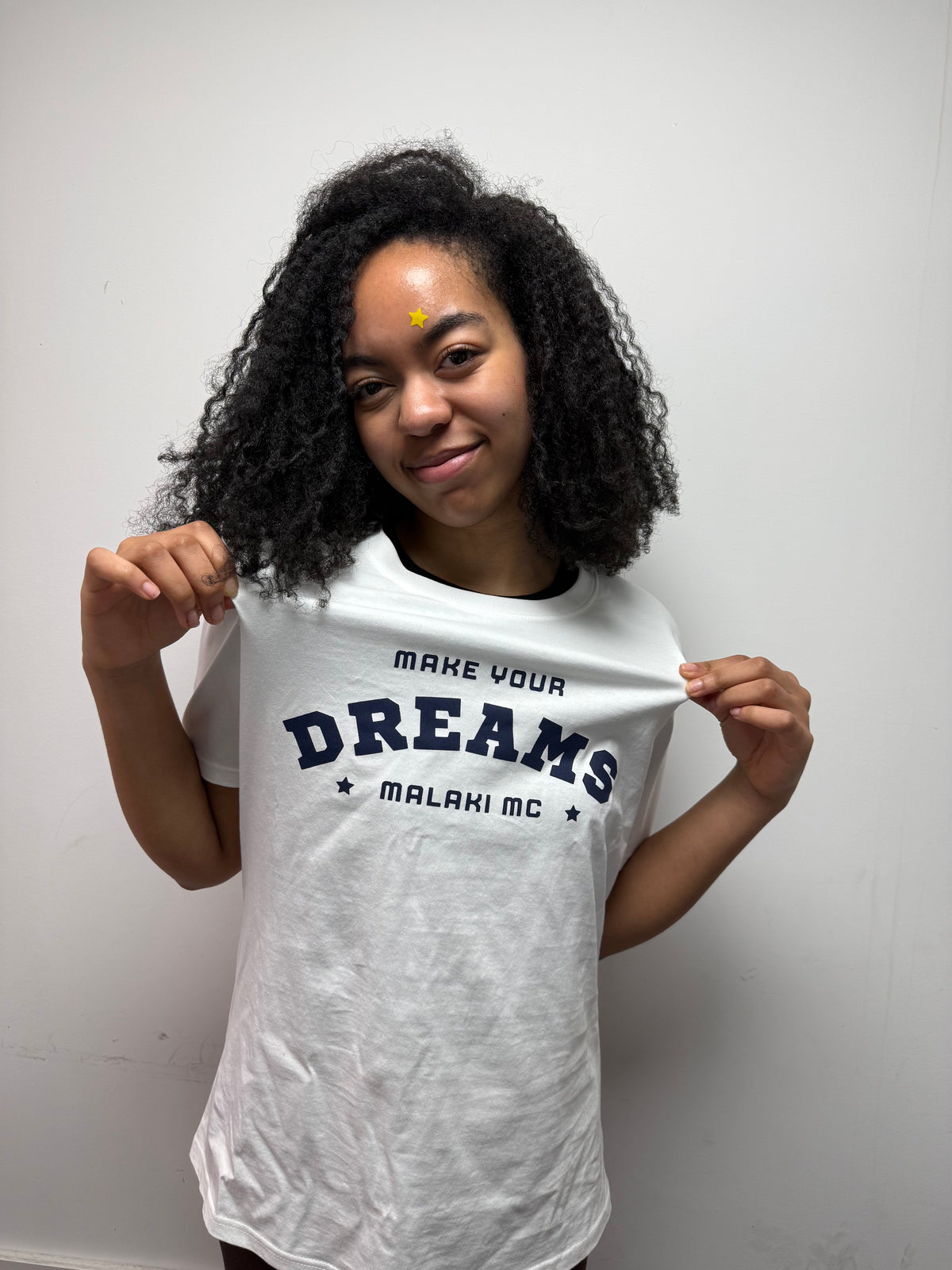 Malaki MC Make Your Dreams White T-Shirt - arms wide open
