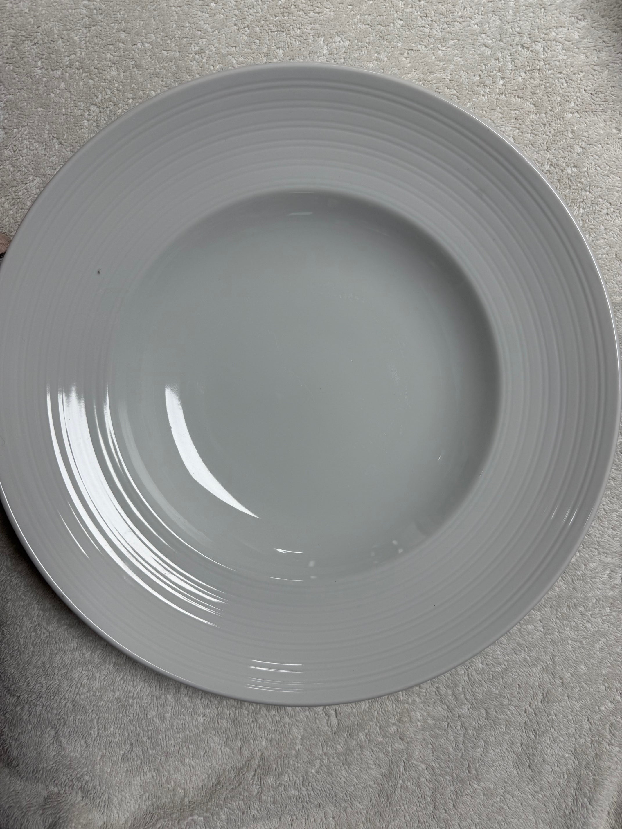 Grey Ribbed-Rim Deep Pasta & Soup Bowl