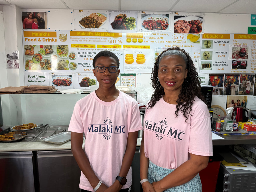 Malaki MC Pink T-Shirt worn by Malaki and his mum