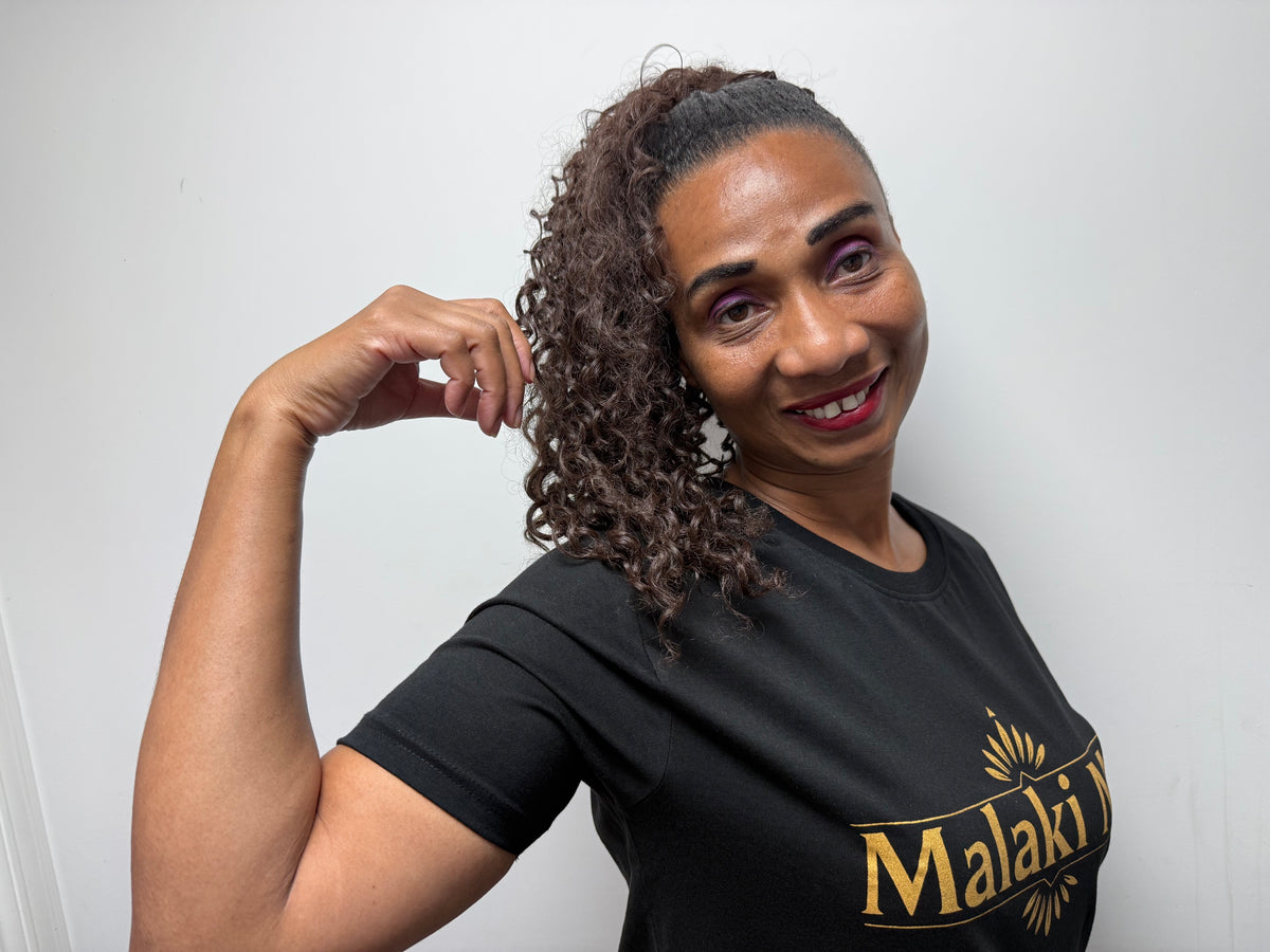 Malaki MC Women's Black T-Shirt - Front arms wide pose