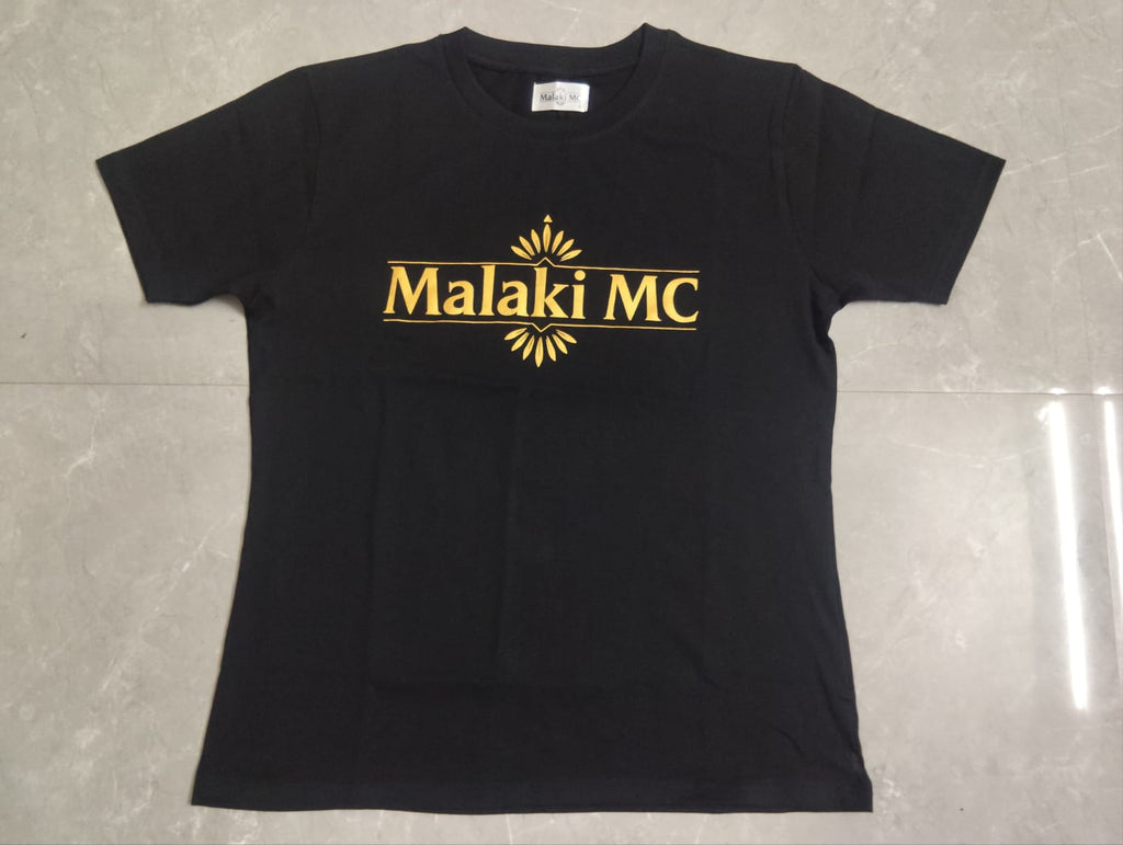 Malaki MC Women's Black T-Shirt - Gold Logo Branded Tee