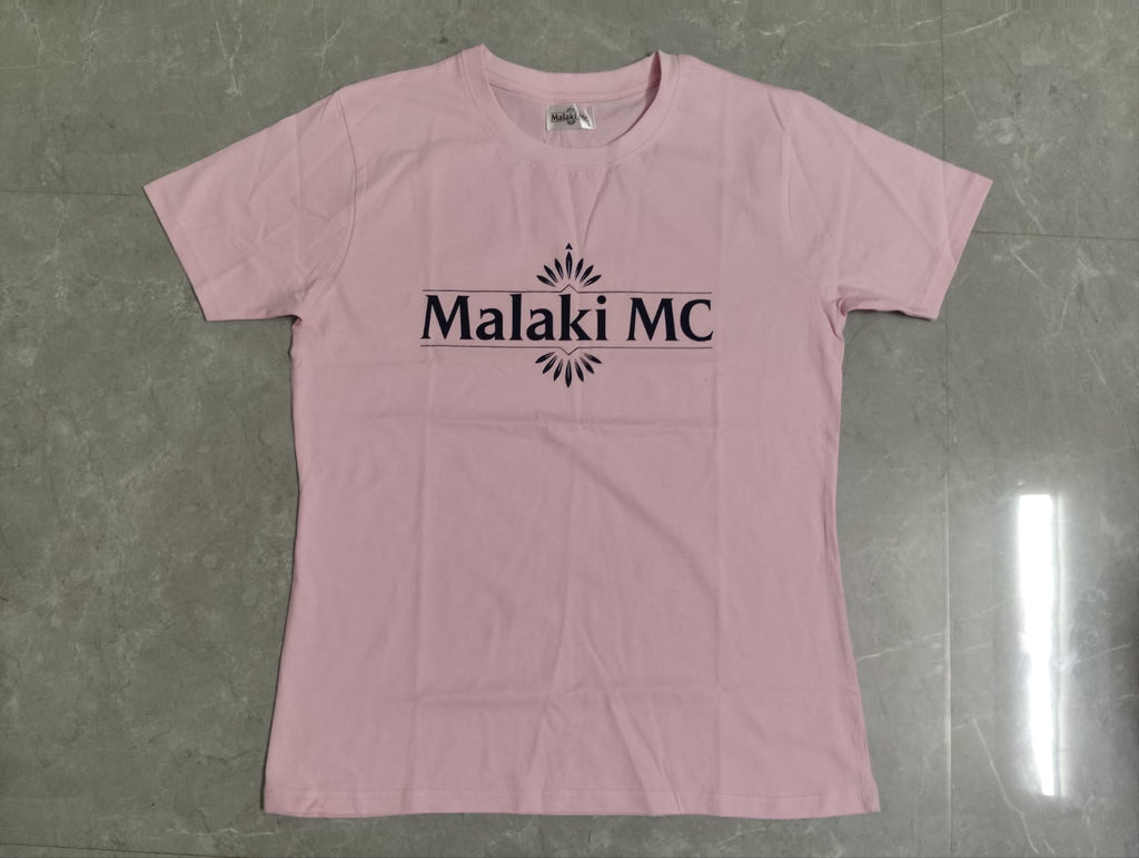 Malaki MC Women's Pink T-Shirt - Black Logo Branded Tee