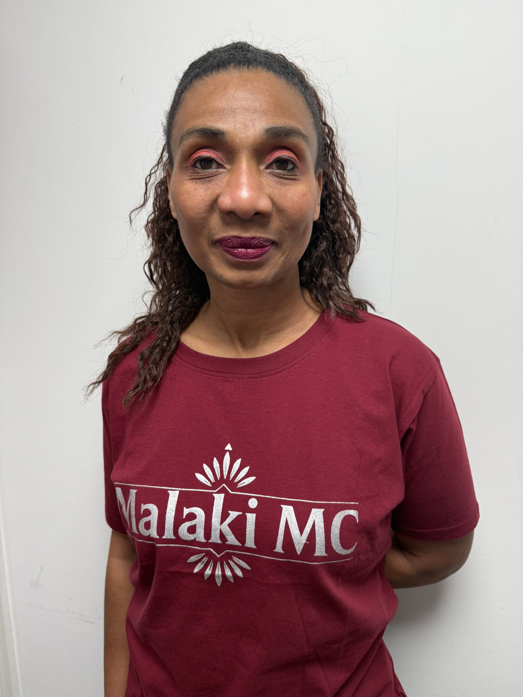 Malaki MC Women's Burgundy T-Shirt - White Logo Branded Tee