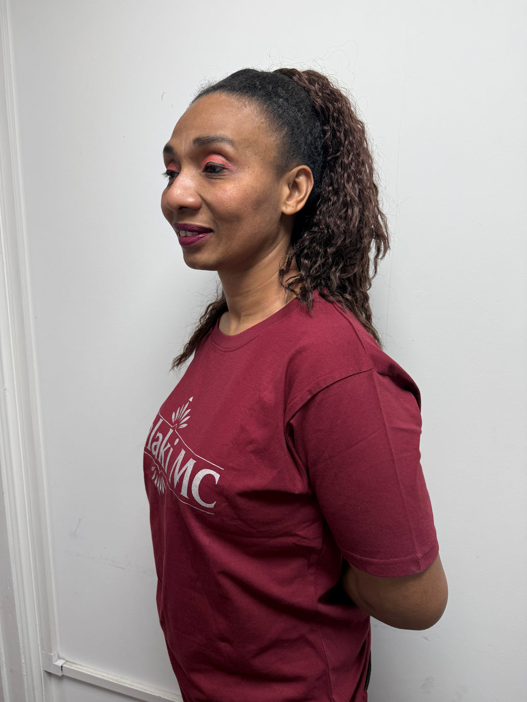 Malaki MC Women's Burgundy T-Shirt - White Logo Branded Tee