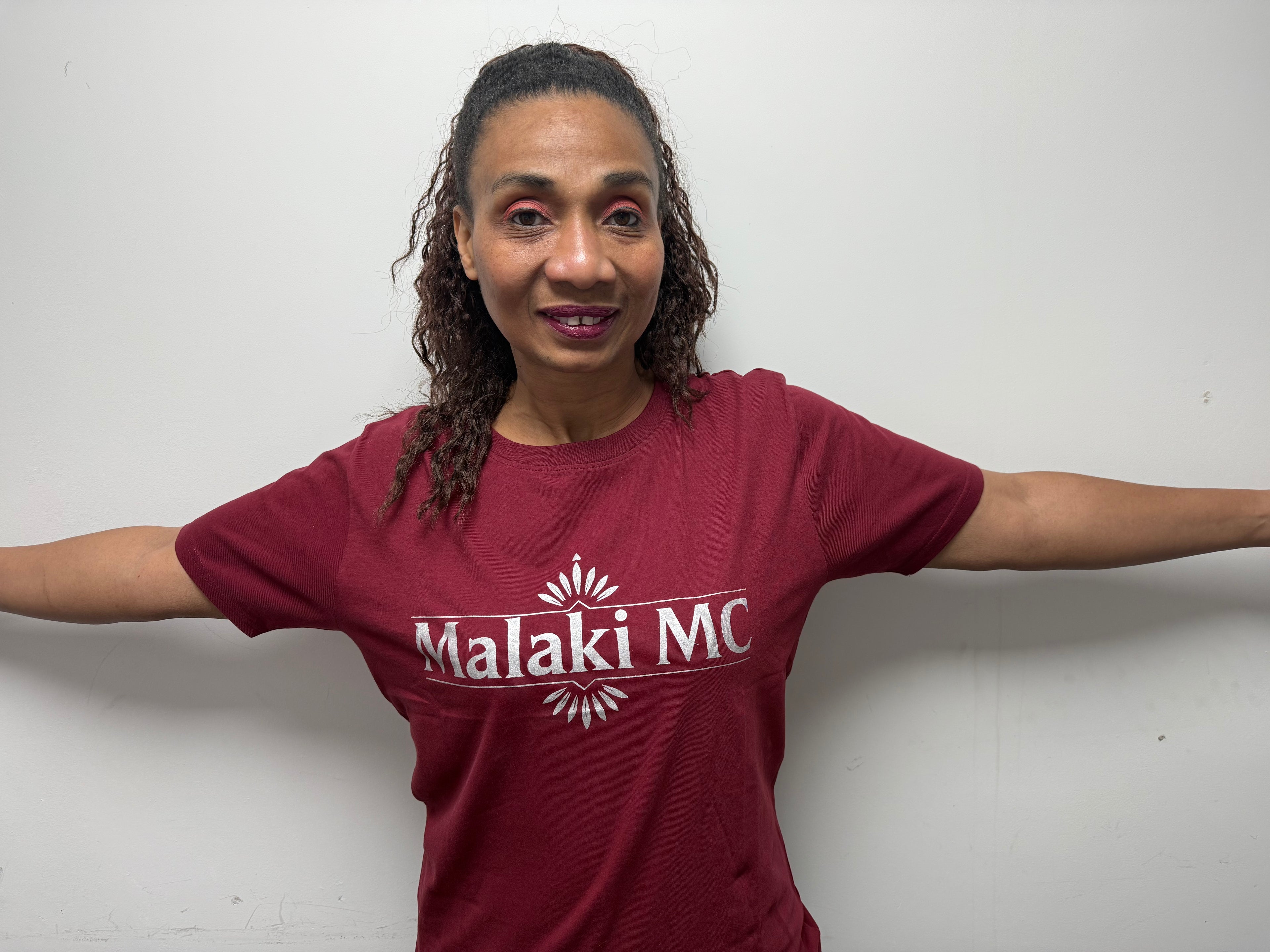 Malaki MC Women's Burgundy T-Shirt - White Logo Branded Tee